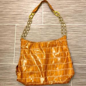 Big Buddha Faux Croc Handbag Purse Carmel Metal Accent Shoulder Straps